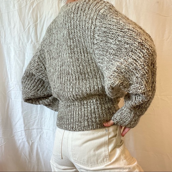 Vintage 80s P.G.E. Wool Blend Chunky Knit Puff Sleeve Batwing Cardigan - Picture 6 of 10